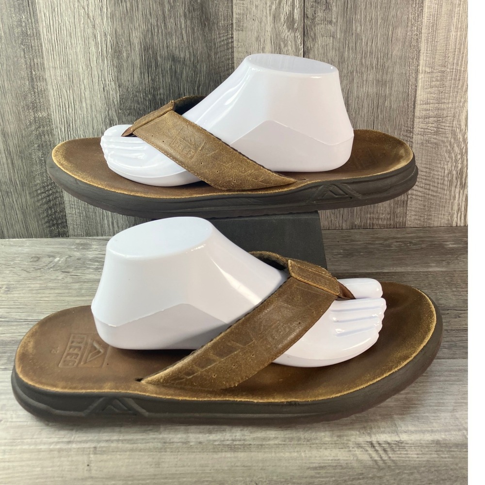 Reef Mens Brown Leather Thong Flip Flop Sandals Size 13 Contoured Footbed
